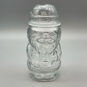 Vintage Libby Glass Santa Claus Clear Glass Canister